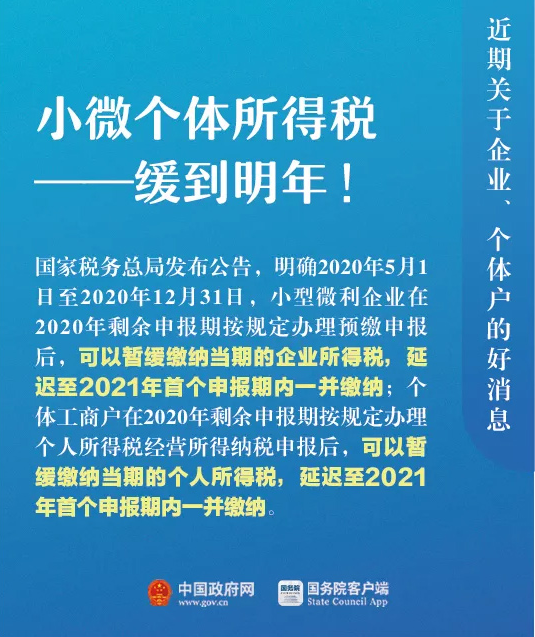 小微個(gè)體所得稅緩到明年!